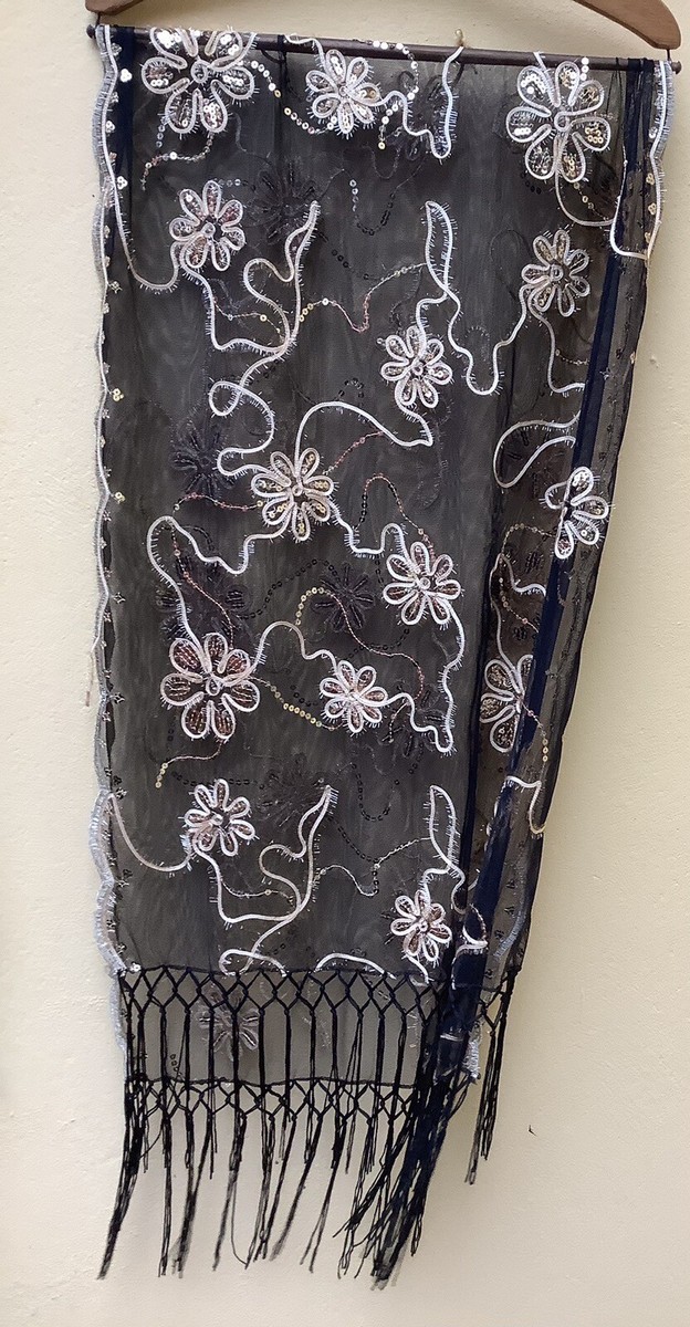 Fringed Black Sparkly Shawl Black Sequin Shawl Wrap Sparkle