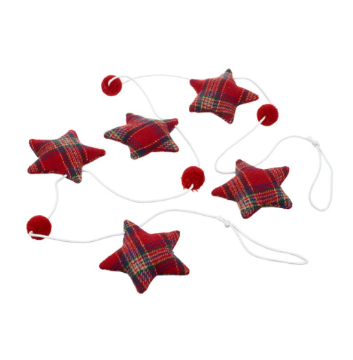 Heaven Sends Tartan Star Red Pom Pom Garland Party Room Decoration Xmas 140cm