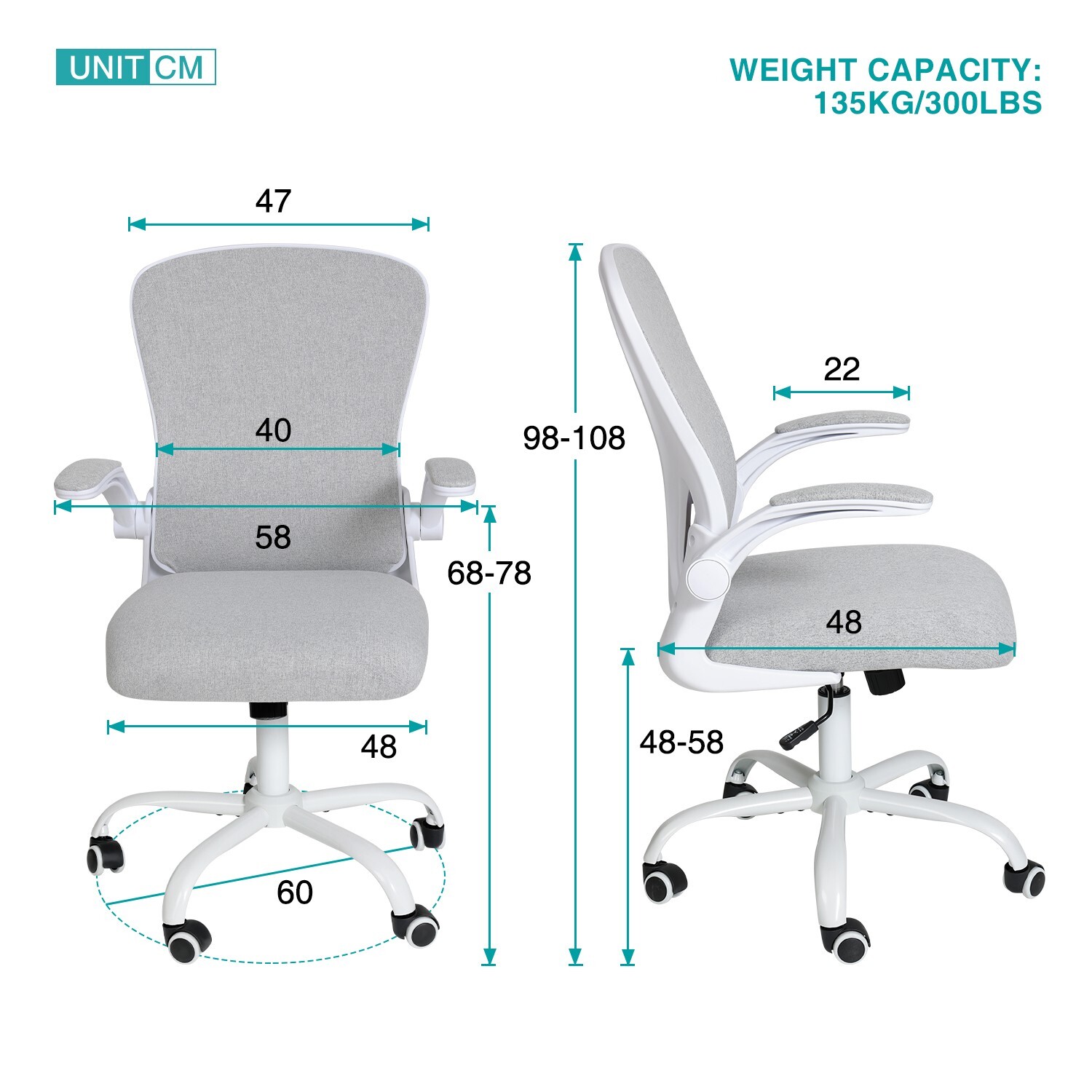 ELECWISH Office Chair Fabric Swivel Ergonomic Computer Seat with Flip