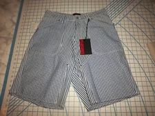 MENS SIZE 30 PLEASURES BLUE/WHITE JEAN FRAYED SHORTS - NWT