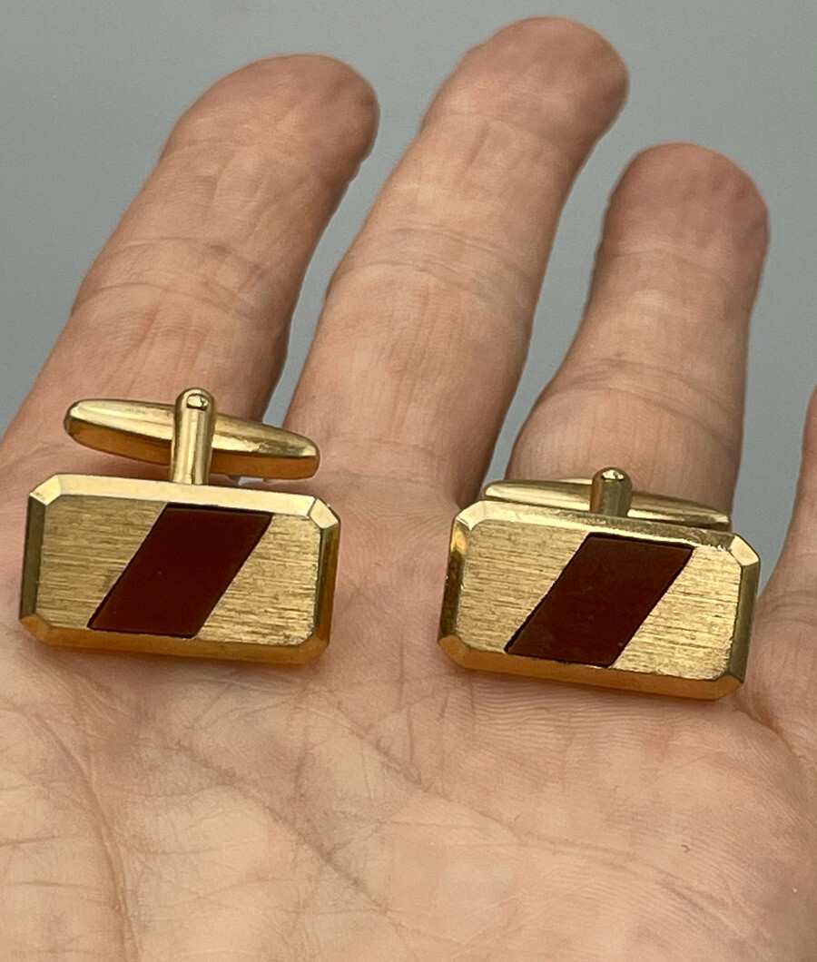 Vintage Brown Enamel Centered Rectangular Cufflin… - image 4