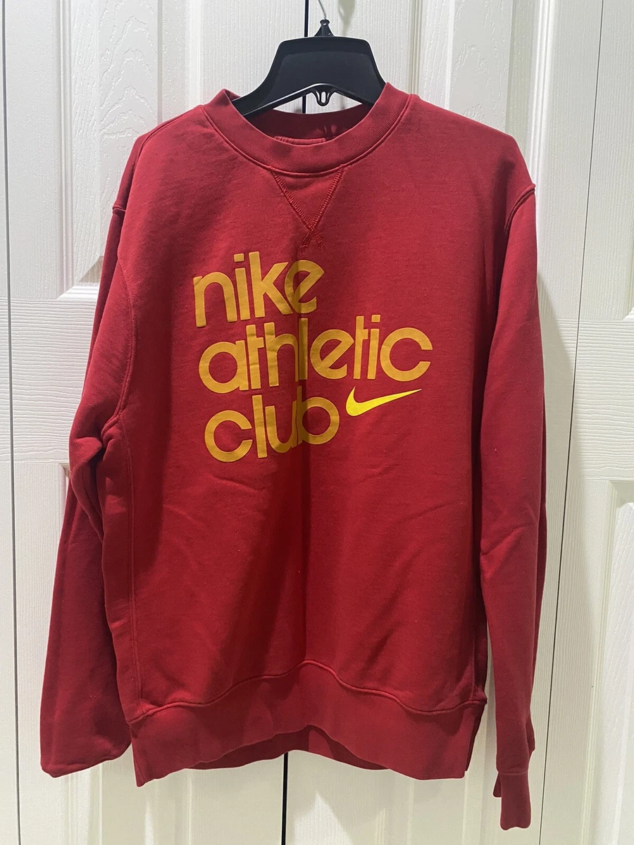 Nike Athletic Club Men s Pullover Crewneck Sweatshirt Red Yellow
