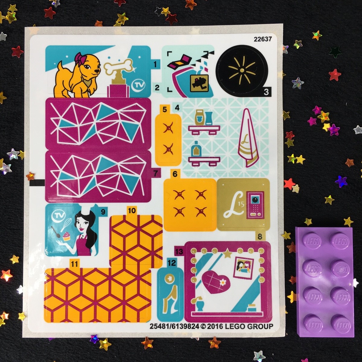 NEW LEGO Sticker Sheet Friends Livi's Pop Star House 41135 Dog Cushions  Mirror