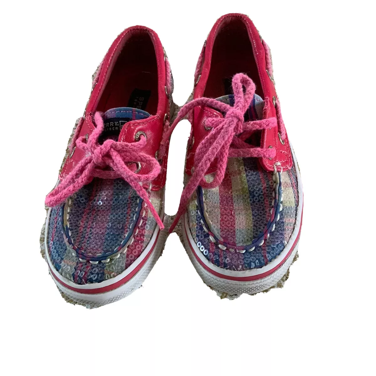 Sperry Top Sided Bahama Pink Purple Plaid Sequin Boat Shoes Girls