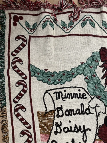 Disney Mickey Mouse Pluto Christmas Santa Woven Throw Blanket Tapestry 46x69”