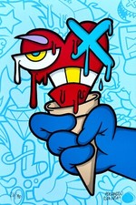 ALEANDRO RONCARÀ 30x20 serigrafia su cartone " Freeze love " fumetto cono gelato