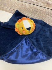 Okie Dokie Lion Security Blanket Plush Rattle Navy Blue Orange Lovey VGUC