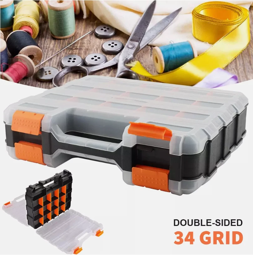 34 Compartment Double Side Tool Storage Box with Removable Plastic Partition