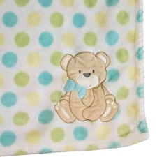 Baby Essentials Blue Green Polka Dot Bear Baby Blanket Soft Plush 29” X 30"