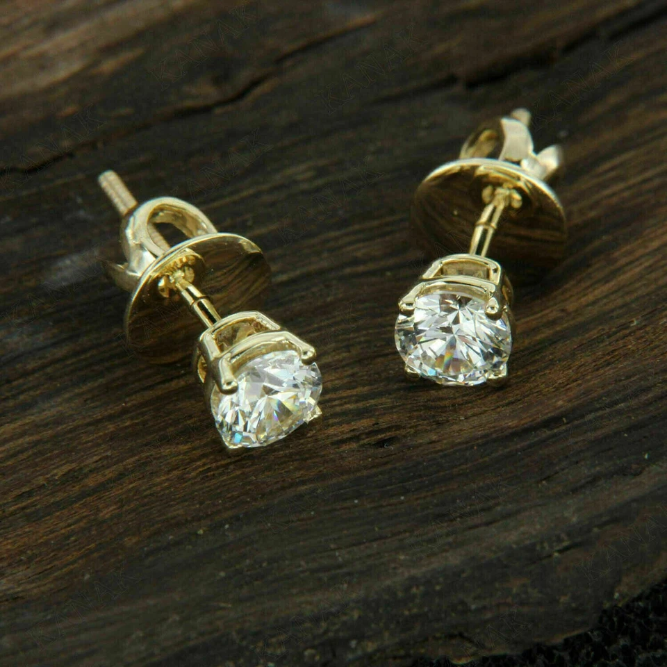 1Ct Round Cut Lab-Created Diamond Solitaire Stud Earrings 14K Yellow Gold Finish - Image 4 of 4