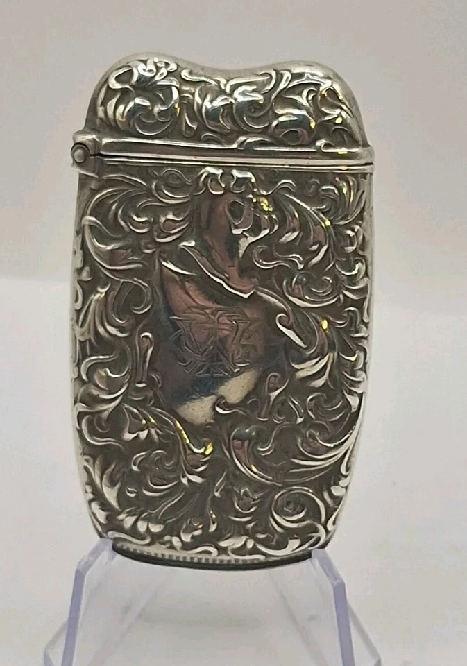 ANTIGUO SOPORTE DE CAJA FUERTE FLORAL ART NOUVEAU 1927 PLATA REPUJADO FÓSFORO Foto 4 de 4