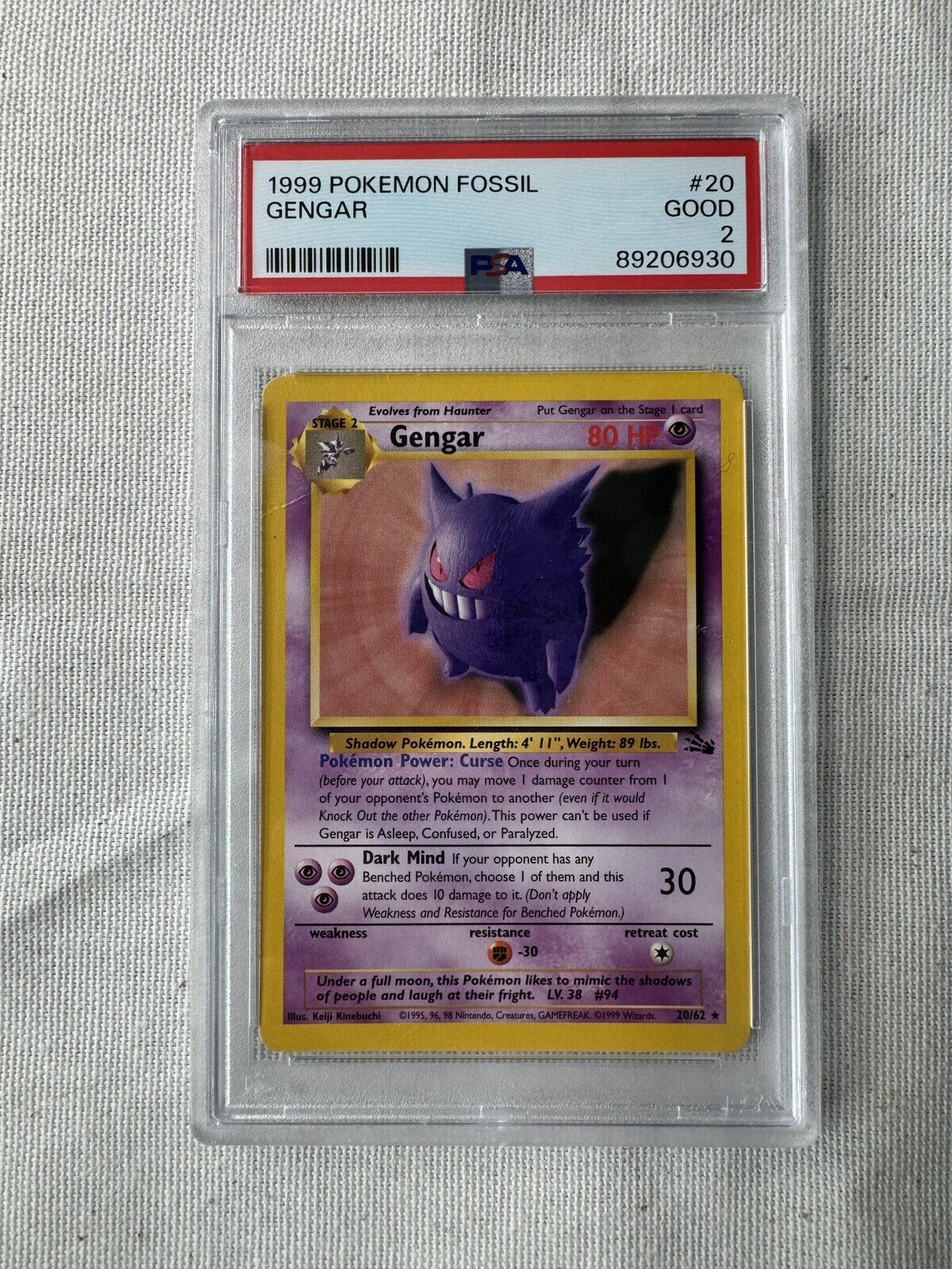 Gengar Fossil 20/62 Non-Holo Pokemon Card PSA 2