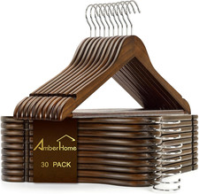 30 Pack Retro Wooden Coat Hangers, Vintage Wood Suit Hangers with Non-Slip Pant