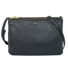 CELINE Trio Small Leather Shoulder Crossbody Bag Black Gold