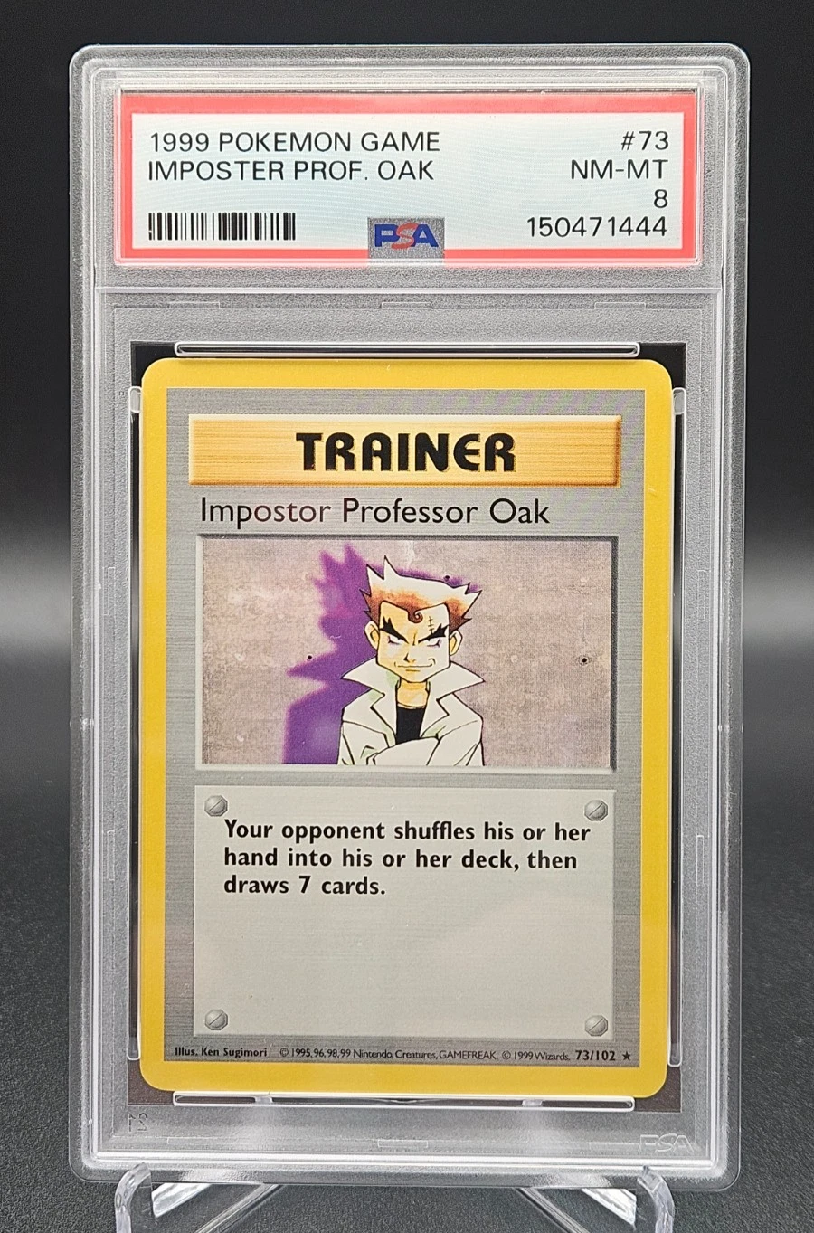 1999 Pokemon TCG Imposter Professor Oak Base Set Card 73/102 Rare PSA 8 NM-MT