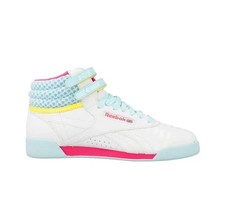 REEBOK V63067 - Junior's F/S HI Medium White/Pink/Blue Leather Lifestyle Shoes