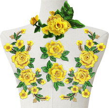 5Pcs Rose Flower Iron On Patches, Yellow Floral Embroidered Patches Applique Sew