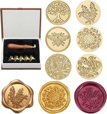 6 PCS Wax Seal Stamp Set with Magic Symbols Wax Stamp Heads and Wooden Handle, V