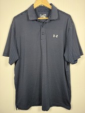 Under Armour Polo Shirt Mens XL Blue Striped HeatGear Golf Performance Loose Fit