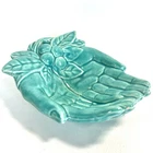 Vtg Nelson McCoy Pottery Open Hand Trinket Dish Jade Green Teal Marked NM USA