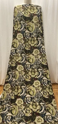 100% Silk Crepe De Chine Floral Green Olive Sage Fabric By The Yard 46" Wide
