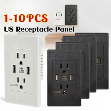 Dual USB Port Electric Wall Charger Socket Adapter Power Outlet Plate Panel Lot