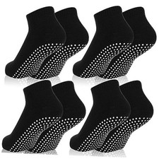 4 Pairs Non Slip Yoga Socks with Grips for Women Men Pilates Grippy Black