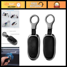Metal Leather Key Fob Cover Case For Tesla Model S 3 Y - Key Protection Black