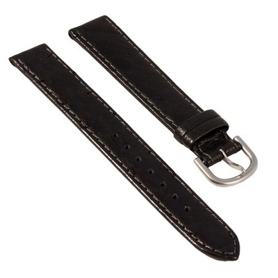 Lederarmband Uhrenarmband Lederband, Straußenleder, NIVREL, schwarz, 16 mm