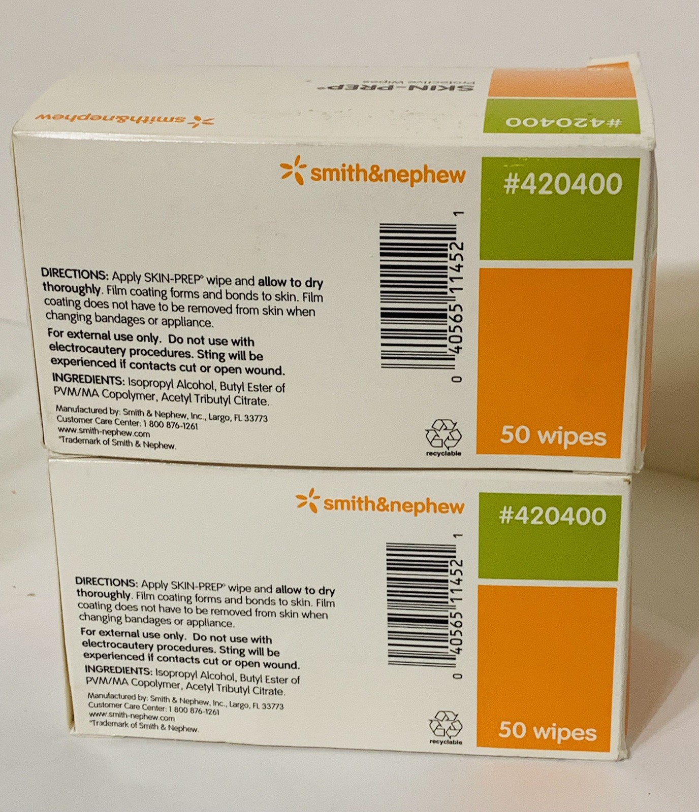 2 BOXES Smith & Nephew 420400 SKIN-PREP Protective Wipes -2BX/50EA
