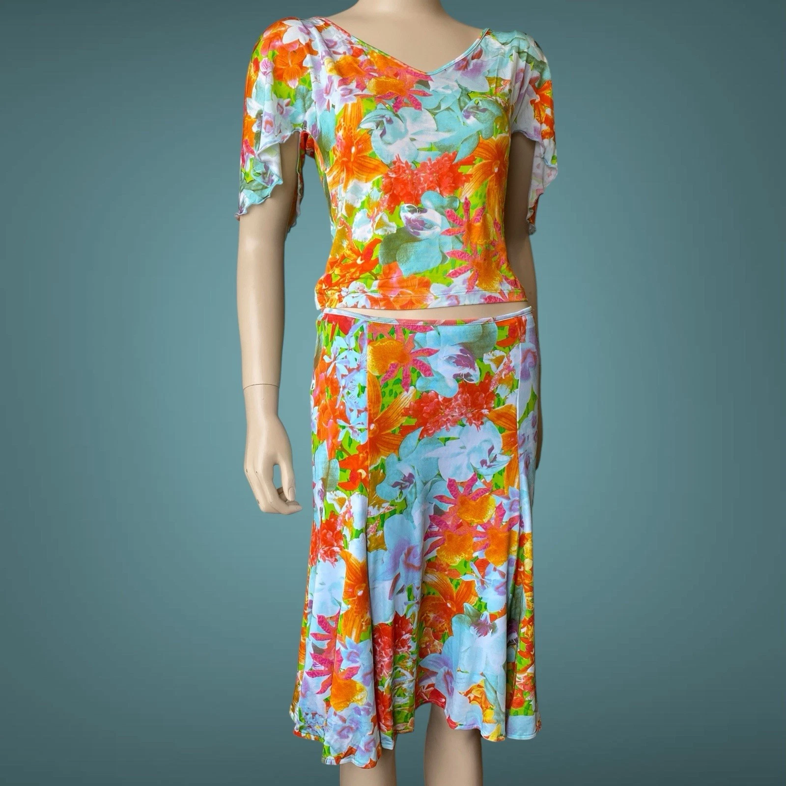 Versace — NEW Versace Jeans Couture SS 2006 Floral Dress Set Blouse+Skirt Size 44 M-L