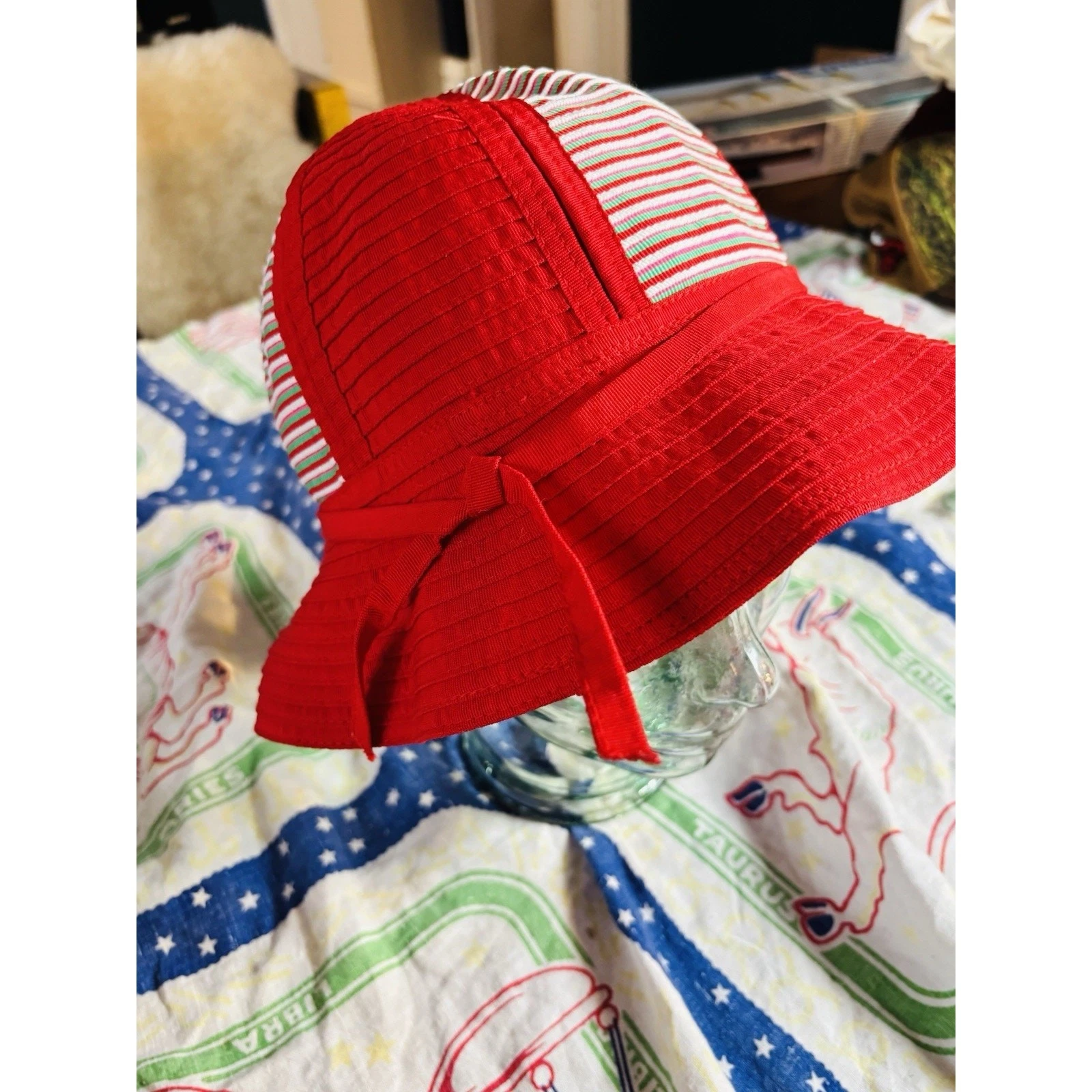 San Diego Hat Co. Brim Bucket Sun Hat Ribbon Bright Red Colorful
