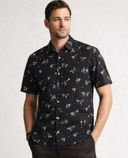 Paul Smith Men’s Large Casual Fit Dancing Figures Print Short Sleeve Shirt Black