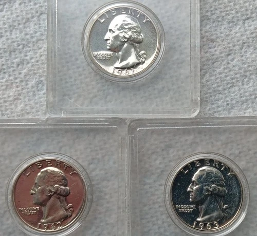 1961 1962 1963 SILVER PROOF WASHINGTON QUARTER LOT