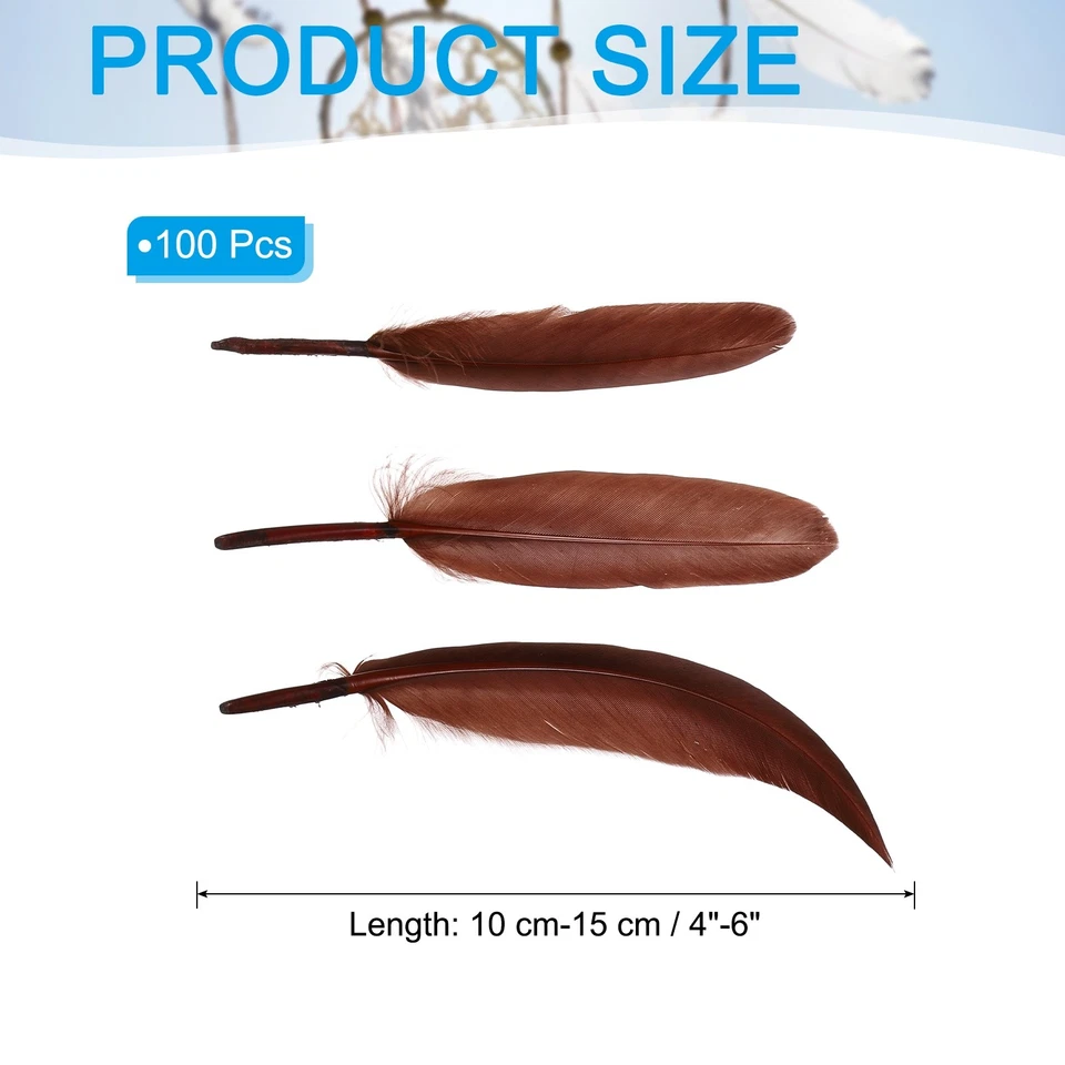100 Pcs 4-6" Feathers Long DIY Goose Feather Hat Dream Catcher Dark Brown - Image 2 of 4