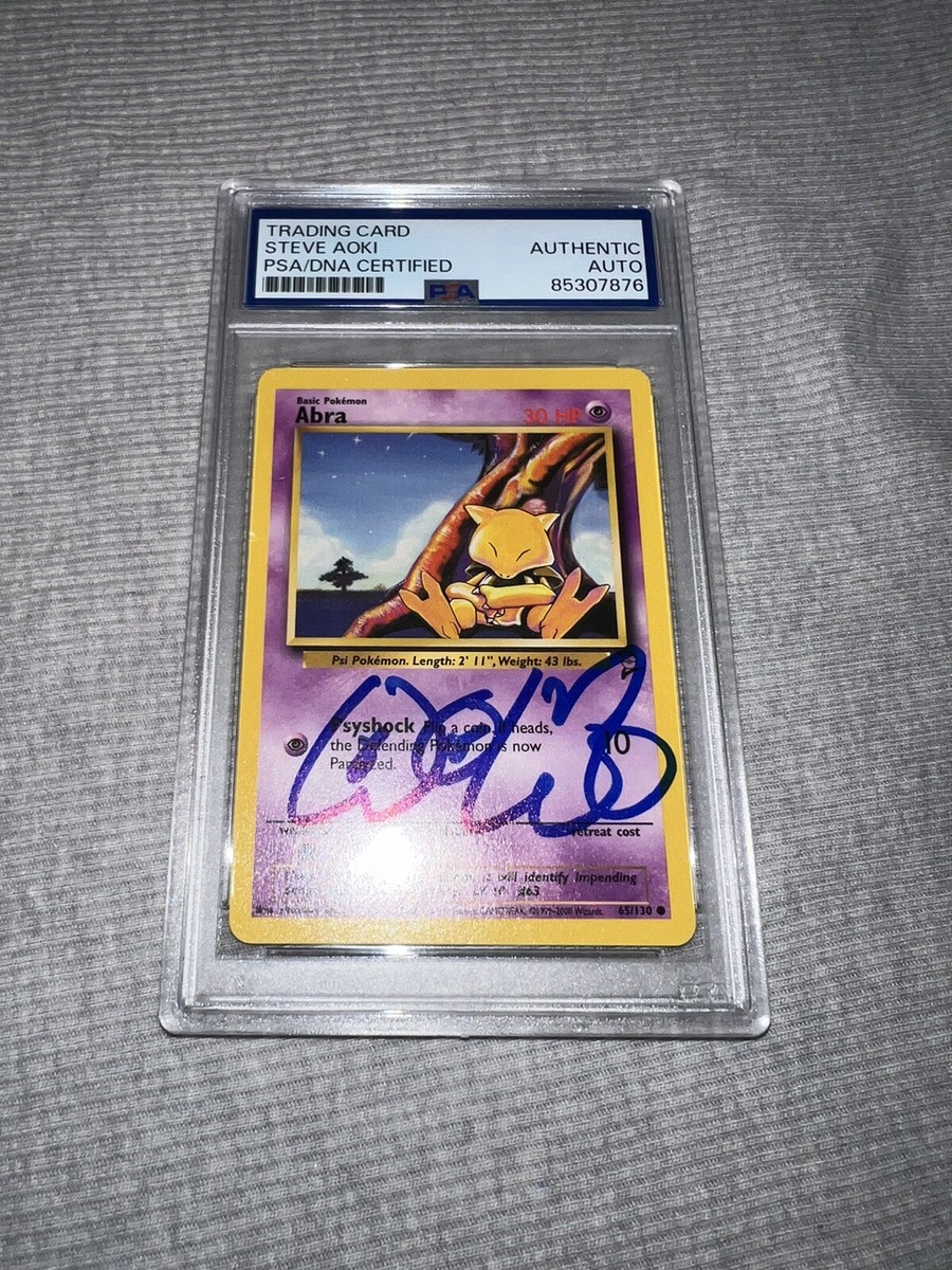 steve aoki pokemon cards Steve Aoki Signed Official Pokemon Trading Card Base Set 2 Abra PSA/DNA