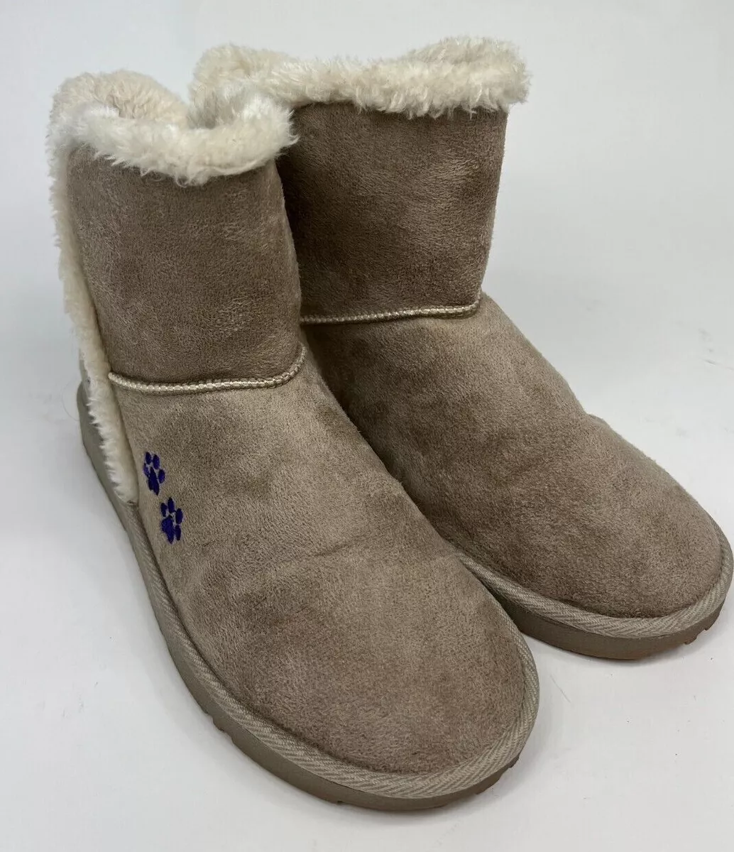 Greater Good Faux Suede Plush Boots Purple Paw Prints Size 9 Gently Used