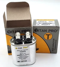 Lot of 2 Titan Pro TOCF3 Motor Run Capacitors 3MFD Oval 370/440 VAC