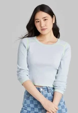 Women's Long Sleeve Slim Fit Baby T-Shirt Wild Fable Blue NWT Size XXL