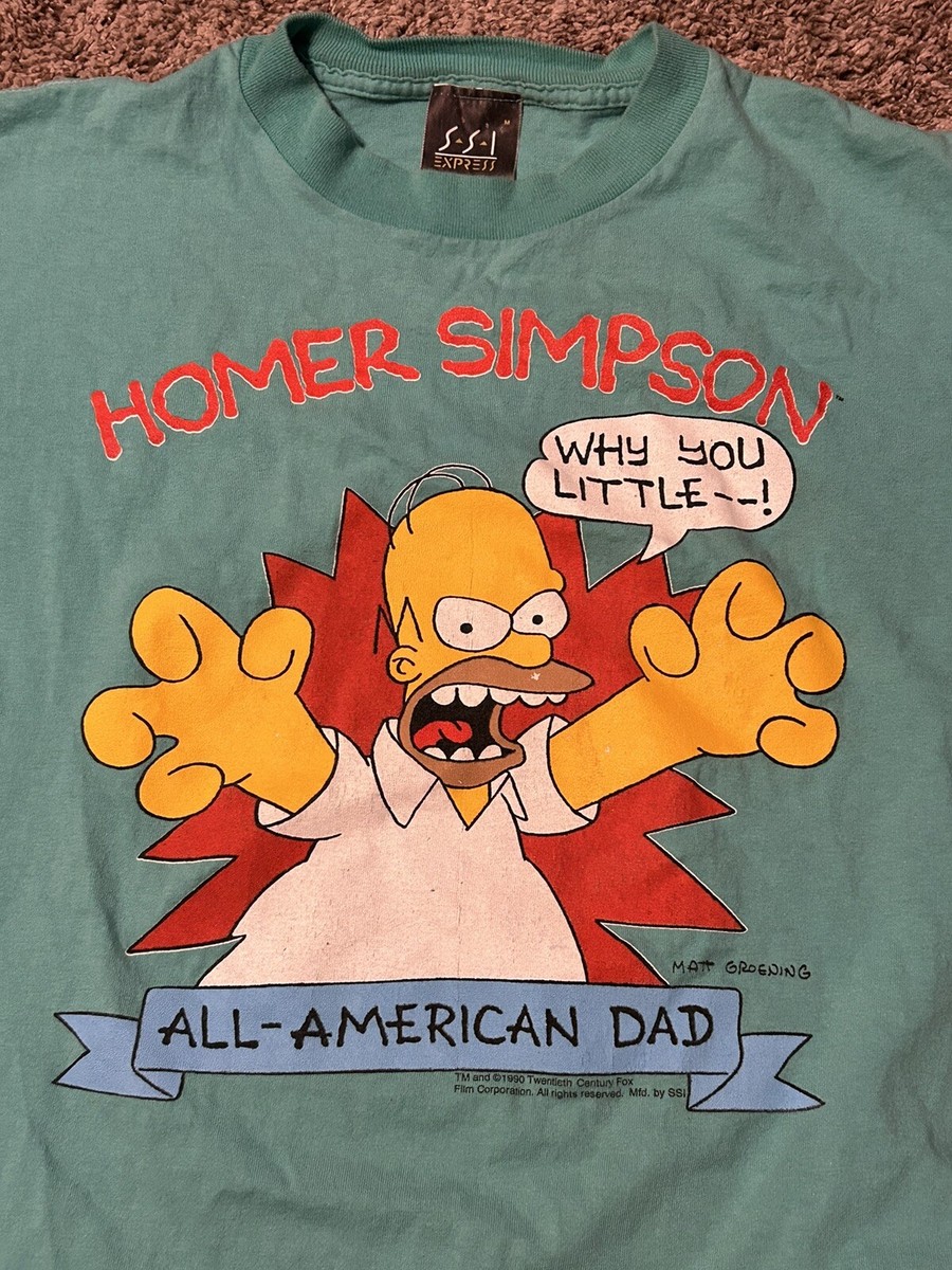 Vintage 1990 The Simpsons Homer All American Dad Green SSI T-Shirt