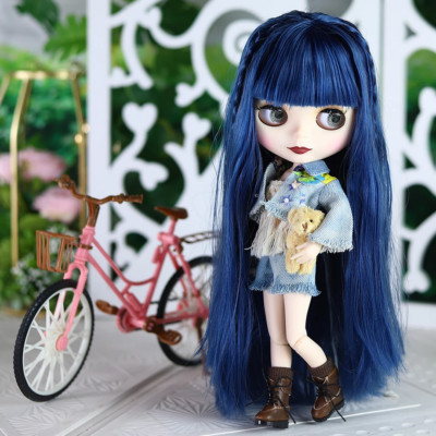12'' Blythe Doll Factory Nude Blue Long Straight Hair Matte Face