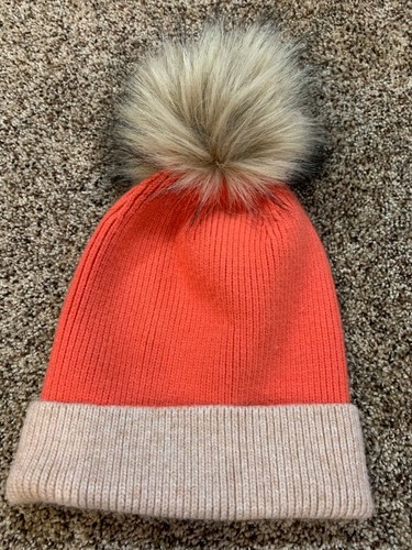 Winter Beanie Hat Orange Pom Pom 