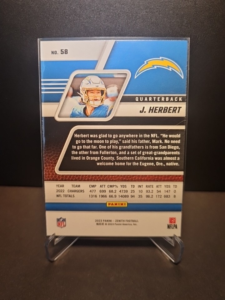 JUSTIN HERBERT LOS ANGELES CHARGERS NFL PANINI ZENITH 2023 TRADING CARD