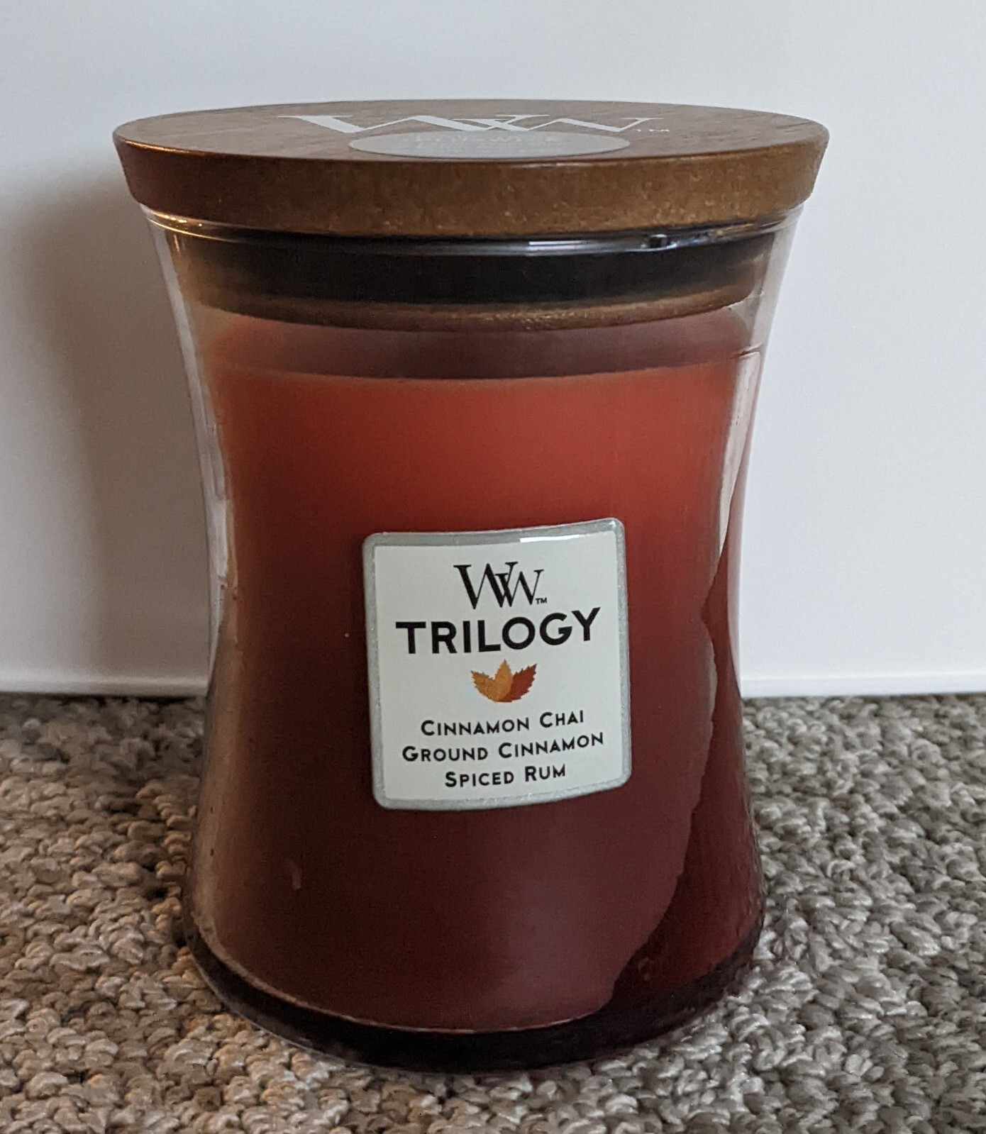 New WoodWick Trilogy Cinnamon Chai 10oz Jar Candle Burns 100 Hours
