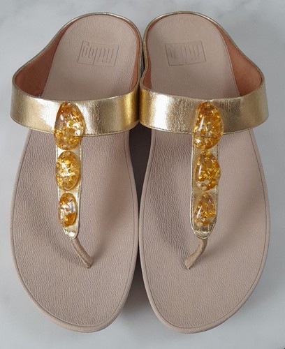 FITFLOP FINO FLECK GRÖSSE 6,5/40 GLITZER GOLD LEDER FLIP FLOPS GUTER GEBRAUCHTER ZUSTAND
