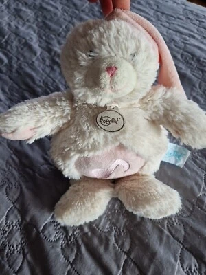 DOUDOU PELUCHE MUSICAL BABY NAT' LAPIN BLANC ROSE NOTE DE MUSIQUE 25 Cm - Photo 1/2