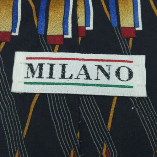 Milano 100% Silk Necktie USA | Geometric Black Multicolor | Bold Formal Wear 57" - Picture 4 of 7