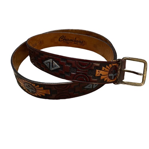 Vintage Chambers Women’s Tooled Leather Belt 38-40” Phoenix Western Cowgirl