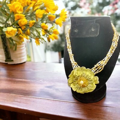 Y2K Boho Faux Leather Flower Pendant with Multi Layered Seed