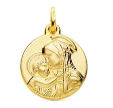 Pendente Oro 9K 375 Mls. Medaglia Vergine Maria Con Bambino 18 Mm. 1,95 Grammi